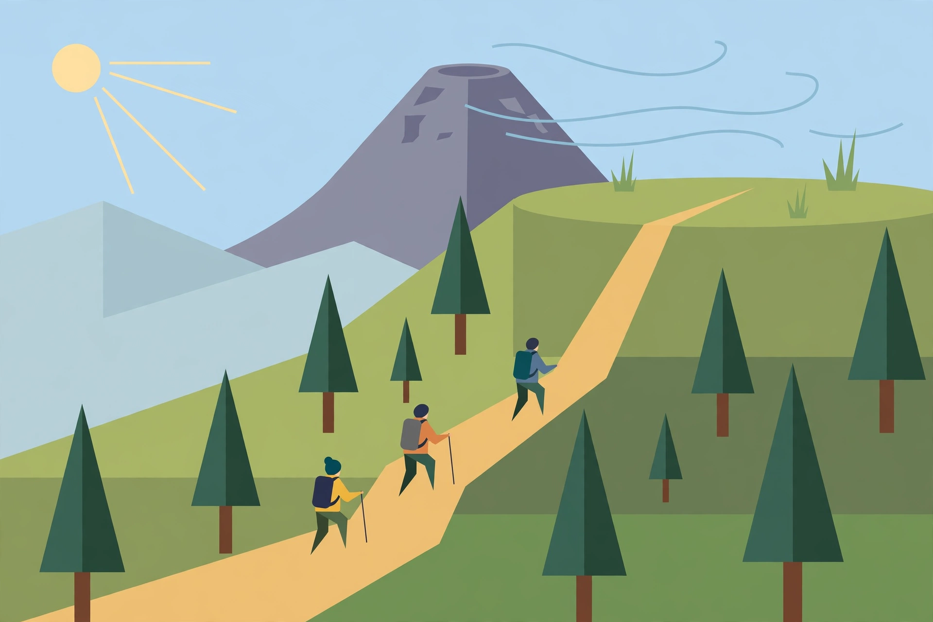 Gunung Merbabu via Suwanting: Panduan Mendaki dari Sisi Magelang 1 Ilustrasi pendaki menanjak jalur hutan pinus menuju puncak gunung