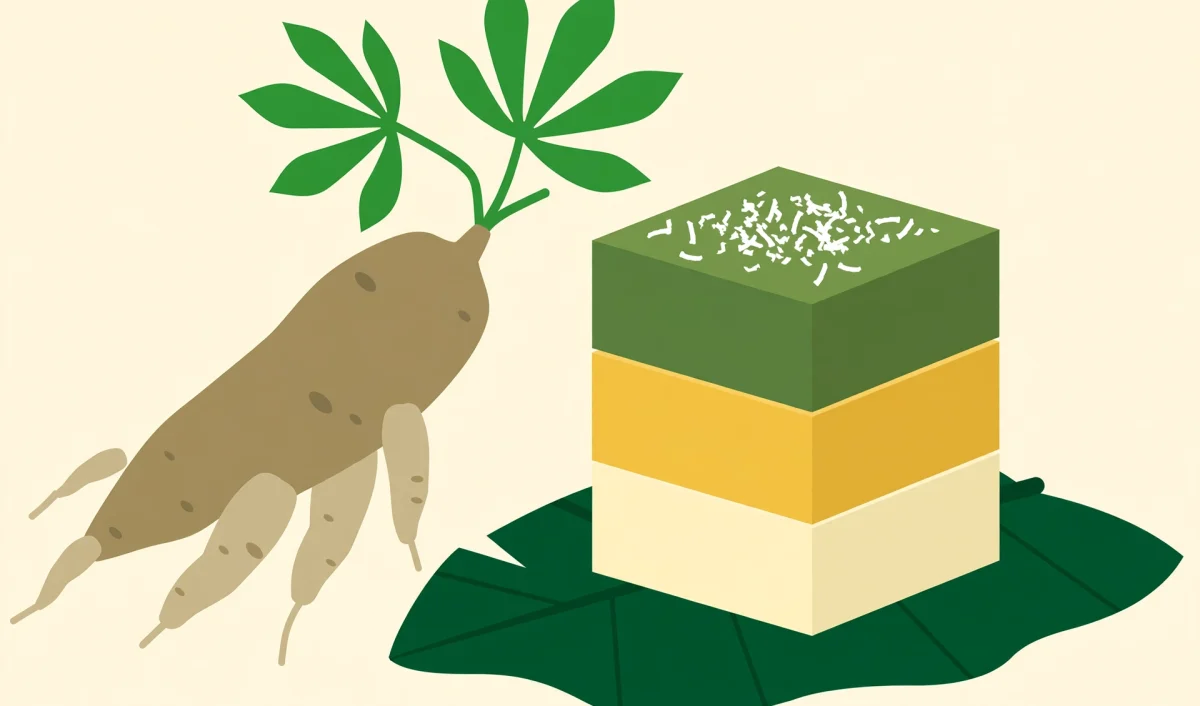 Ilustrasi vektor singkong dan potongan getuk Magelang warna-warni bertabur kelapa parut