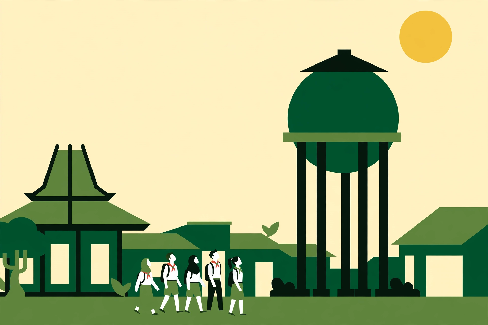 Ilustrasi Menara Air dan bangunan bersejarah dalam kegiatan Jelajah Heritage Kota Magelang