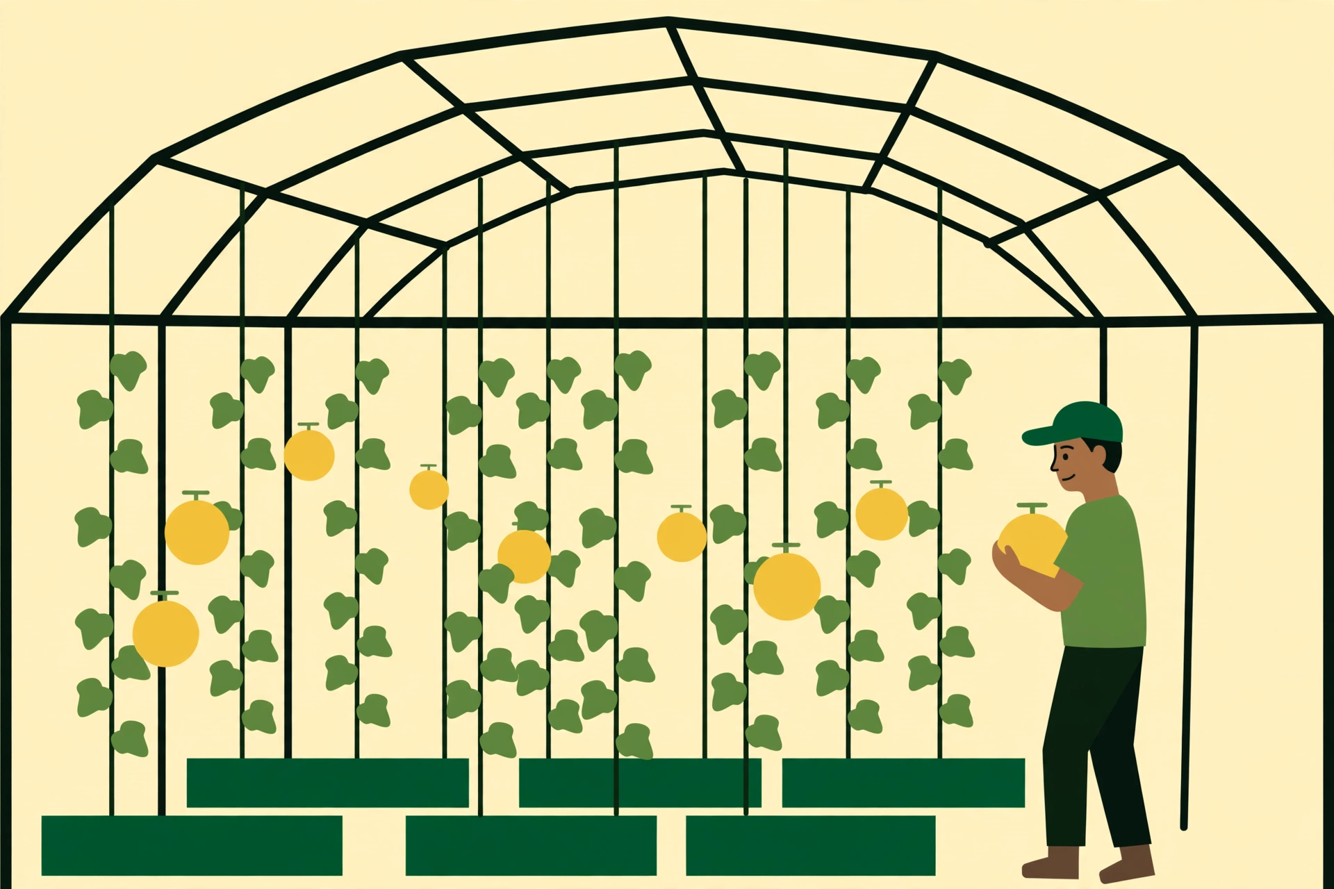 Ilustrasi budidaya melon hidroponik di dalam green house